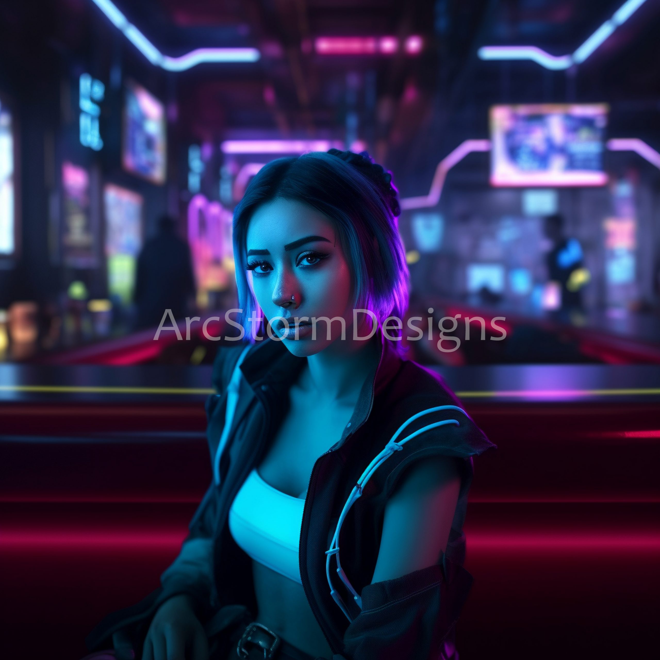 Electric Atmosphere: A Cyberpunk Woman's Night Out