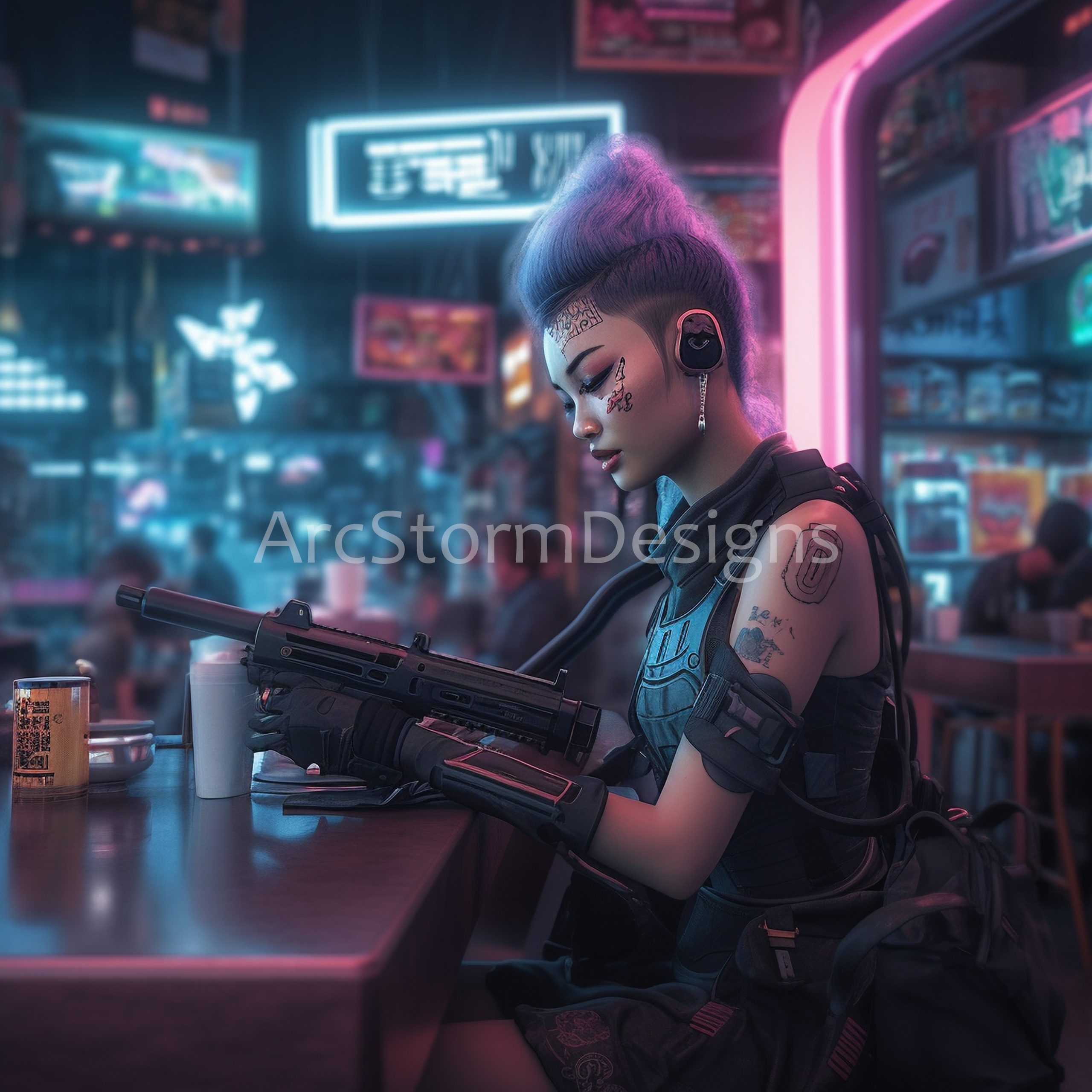Gun Maintenance at the Cafe: A Cyberpunk's Routine